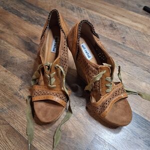 Not Rated Tan Lace-Up Wedges